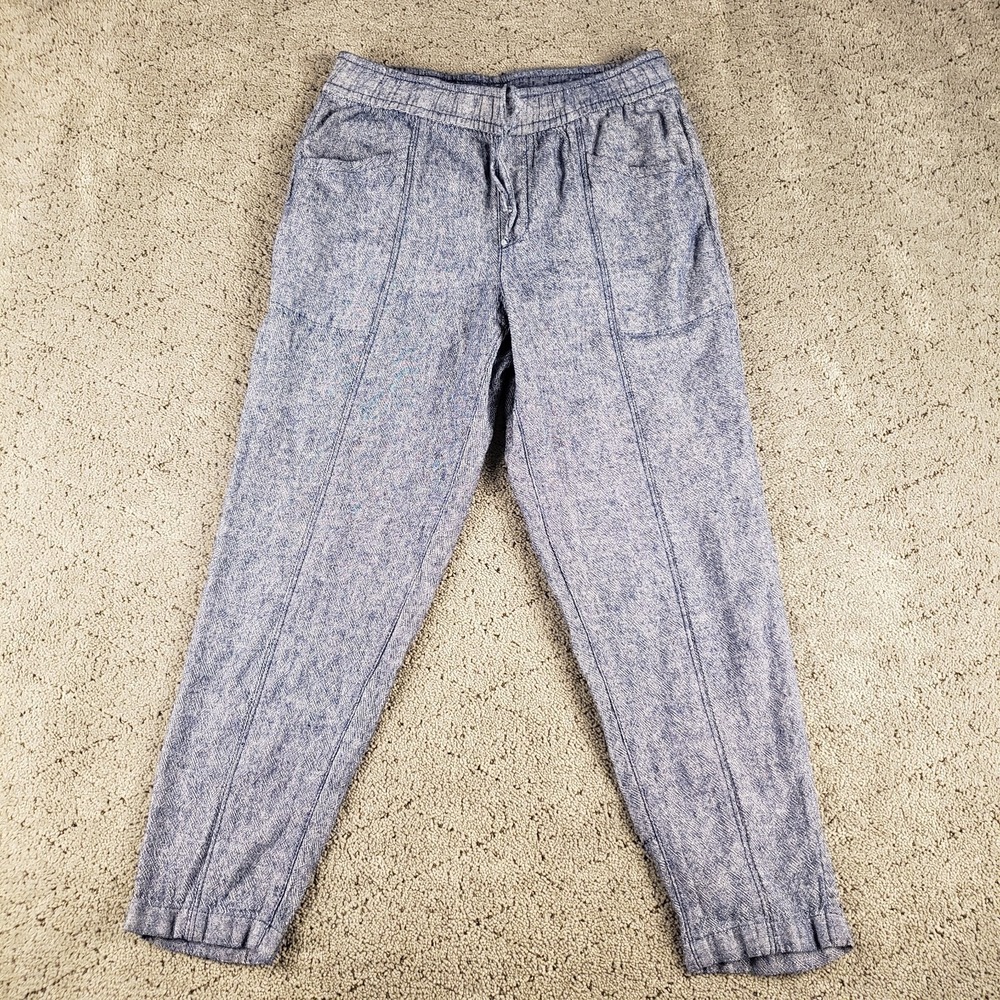 Old Navy Pants Womens S Chambray Blue Linen Blend Relaxed Taper‎ Beach Coastal